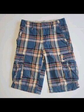 GAP Boys Blue Plaid Ranger Cargo Shorts size 14